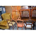 Pair of modern kitchen chairs and 3 late 19th early 20th century balloon back chairs