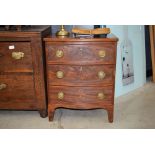 (2032RR) 51 - A 19th century mahogany bow fronted chest of three drawers on splayed feet, w. 53 cm
