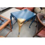 Blue and gilt painted side table on cabriole supports