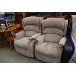(2) Pair of pink fabric reclining armchairs