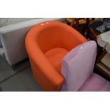 Orange leather effect tub chair