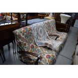 1930's floral 2 seater sofa plus a pair of matching armchairs