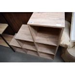 Faux pine storage unit with cubed compartments