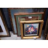 Portrait of Queen Victoria, modern oil on board 'Still Life with Flowers' plus a print of boats in