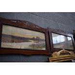 Pair of arts and crafts style frames with country scene prints