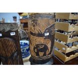 (10) Carved African drum