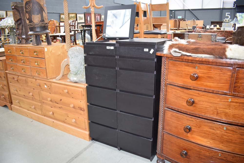 Narrow black painted vanity drawer unit