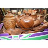 3 boxes containing a large quantity of treen to include wall plaques, bowls and dishes
