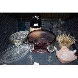 Cage containing champagne bottle empty plus glass bowls and glasses