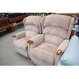 5347 Pair of pink fabric reclining armchairs