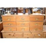 Pine and beech nine drawer filing cabinet