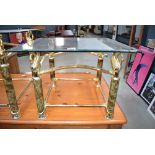 Square brass finished and glazed lamp table