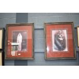 Pair of framed and glazed prints of the Maharajah and his wife, on silk embroidered mounts