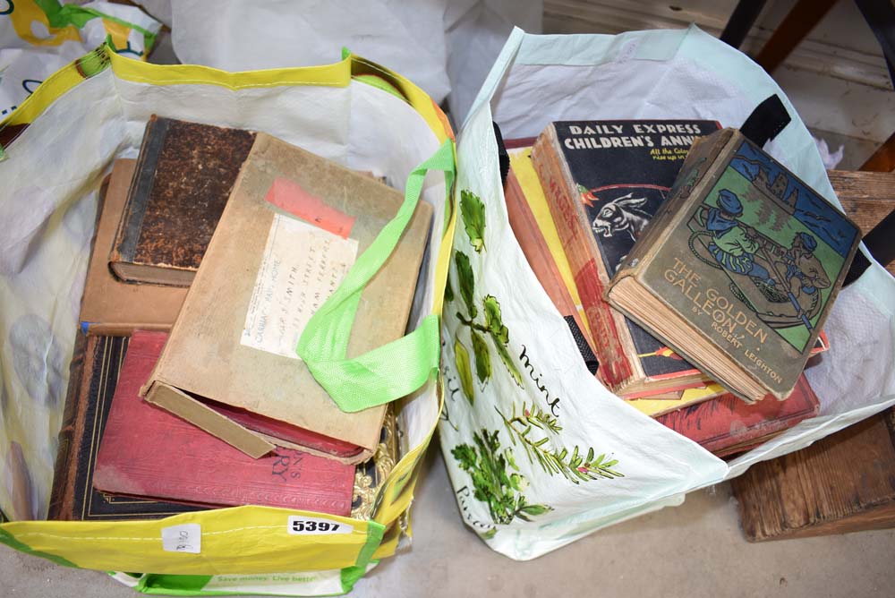 Three bags containing a quantity of children's books and novels plus bibles and hymn books