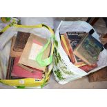 Three bags containing a quantity of children's books and novels plus bibles and hymn books