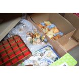 Three boxes of a cottage tea service, Wade whimsies with stands, cow creamers, Sylvac and other