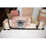 Marble Art Deco style mantel clock with garnitures