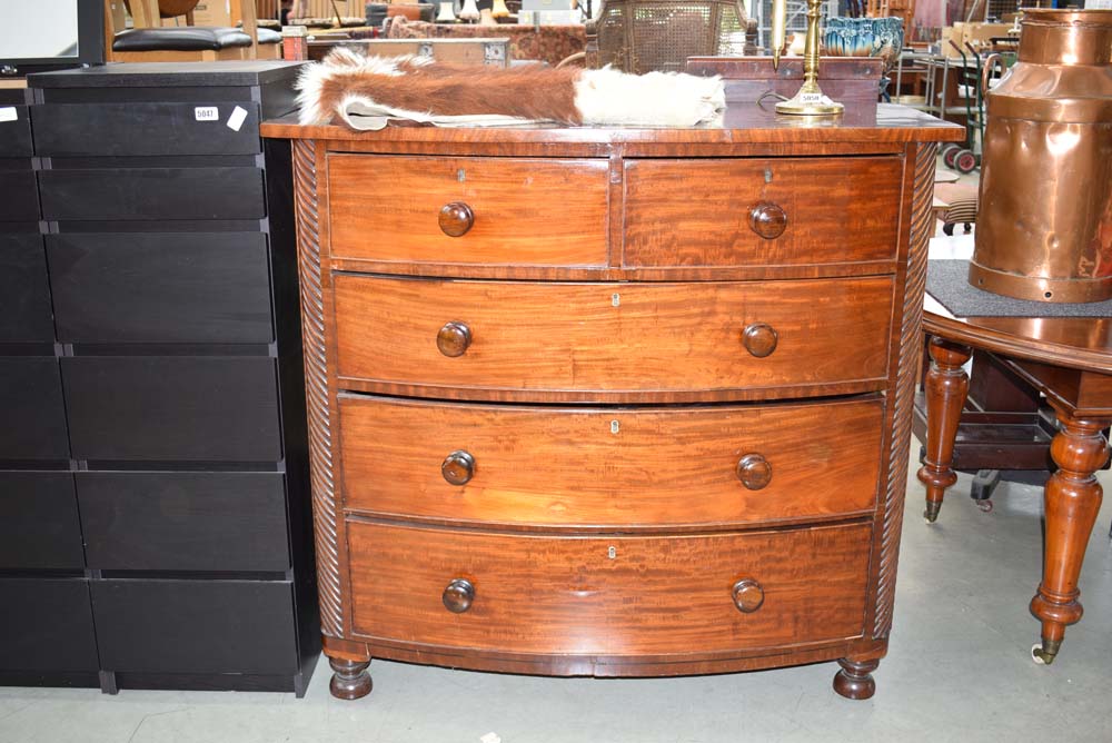 Victorian mahogany bow fronted chest on two over three drawers