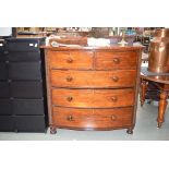 Victorian mahogany bow fronted chest on two over three drawers