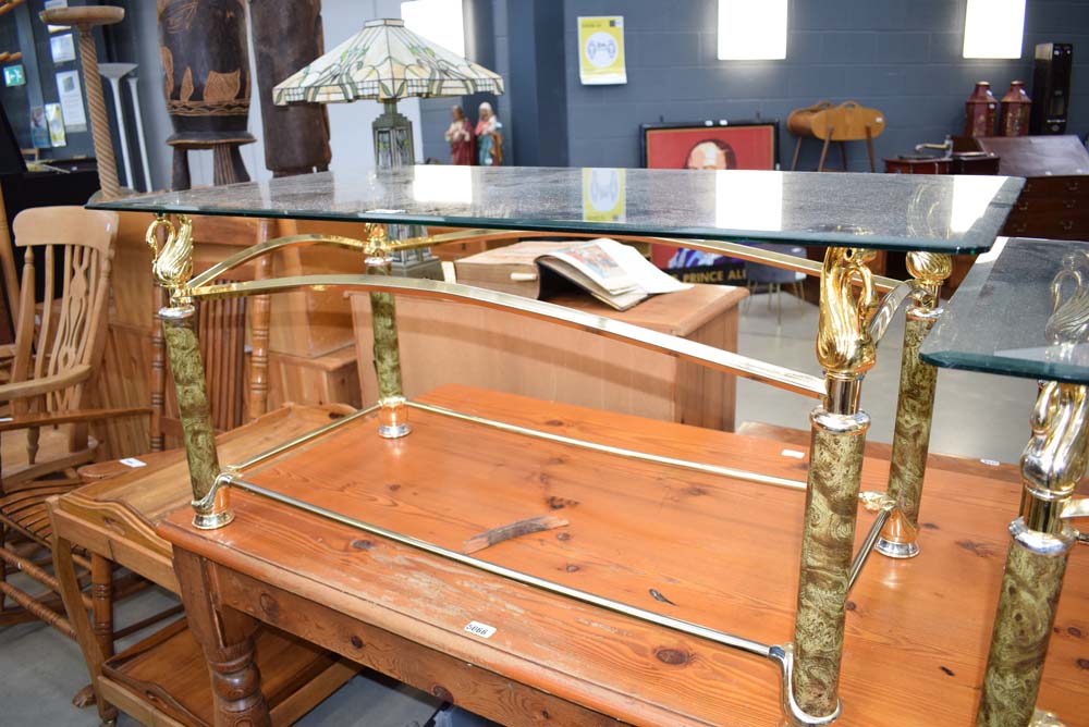 Brass finished glazed coffee table