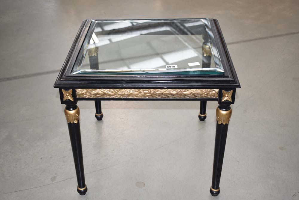 Empire style square lamp table with glazed insert