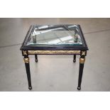 Empire style square lamp table with glazed insert