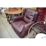 Maroon leather Italian wingback armchair