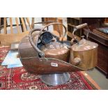 Copper coal scuttle plus two kettles