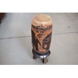 (2) Carved wooden drum