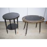 Oval black painted bobbin turn side table plus a circular two tier side table