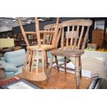 Three elm seated Provincial dining chairs