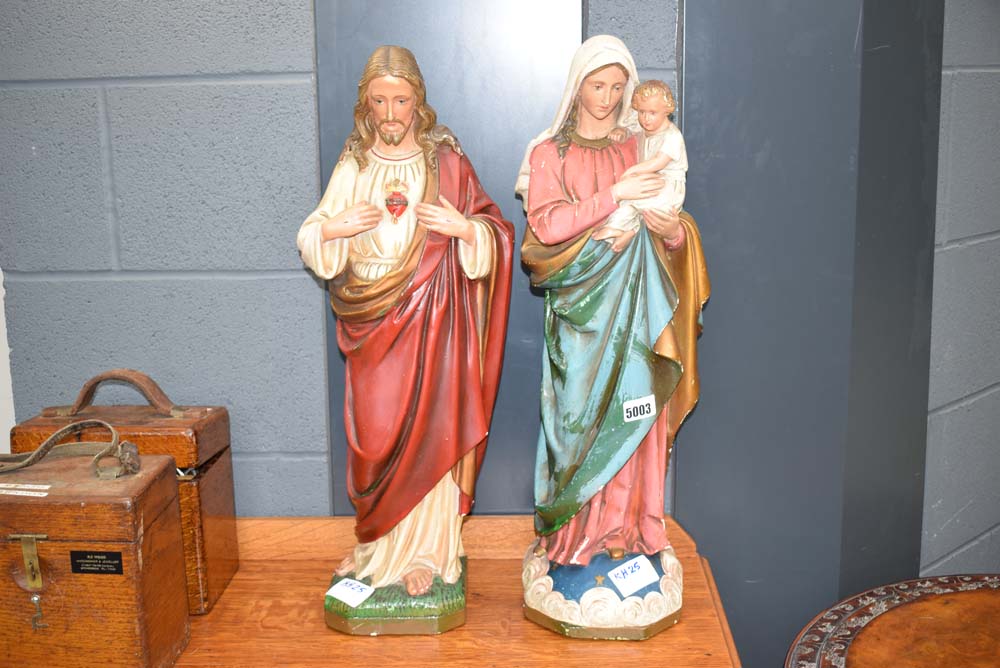 Two plaster figures, Madonna and child plus Jesus