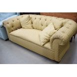 5221 Gold floral fabric buttonback two seater sofa