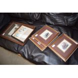 Quantity of game bird prints plus a photographic print of cart horse and owner, and a first aid