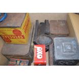 Box containing vintage tins
