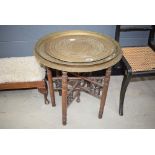 Folding Indian table with three brass trays