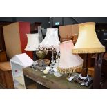 Six table lamps with shades