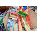 2 boxes containing wooden and plastic children's toys