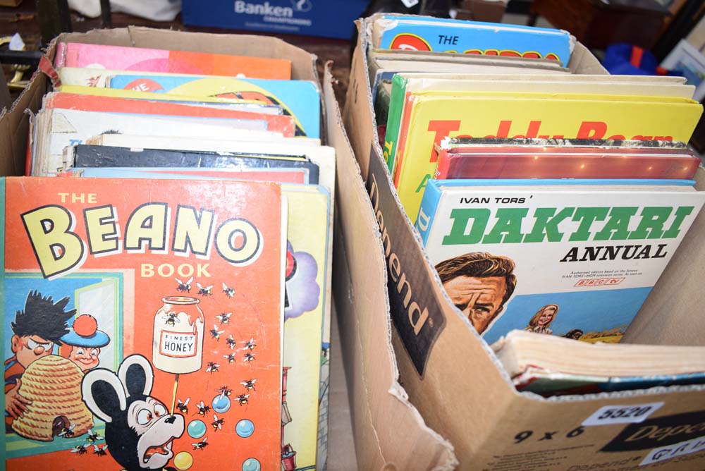 2 boxes containing Beano annuals