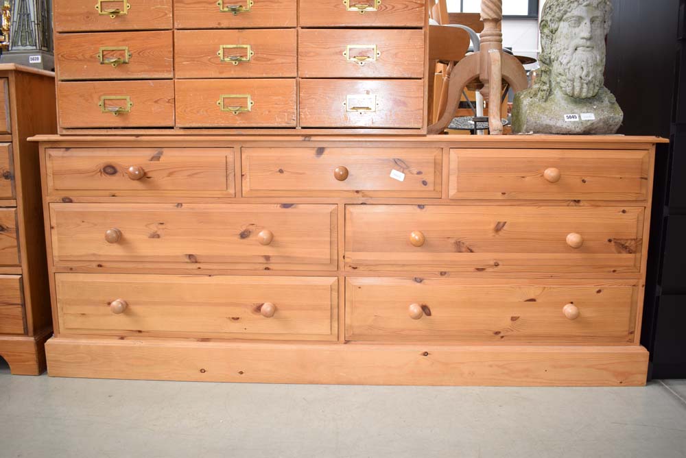 Pine chest of three over four drawers