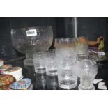 (2034MIDC) 92 - A group of Littala 'ice' pattern glass including three tumblers, six shot glasses, a