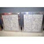Pair of grey floral prints in silver painted frame