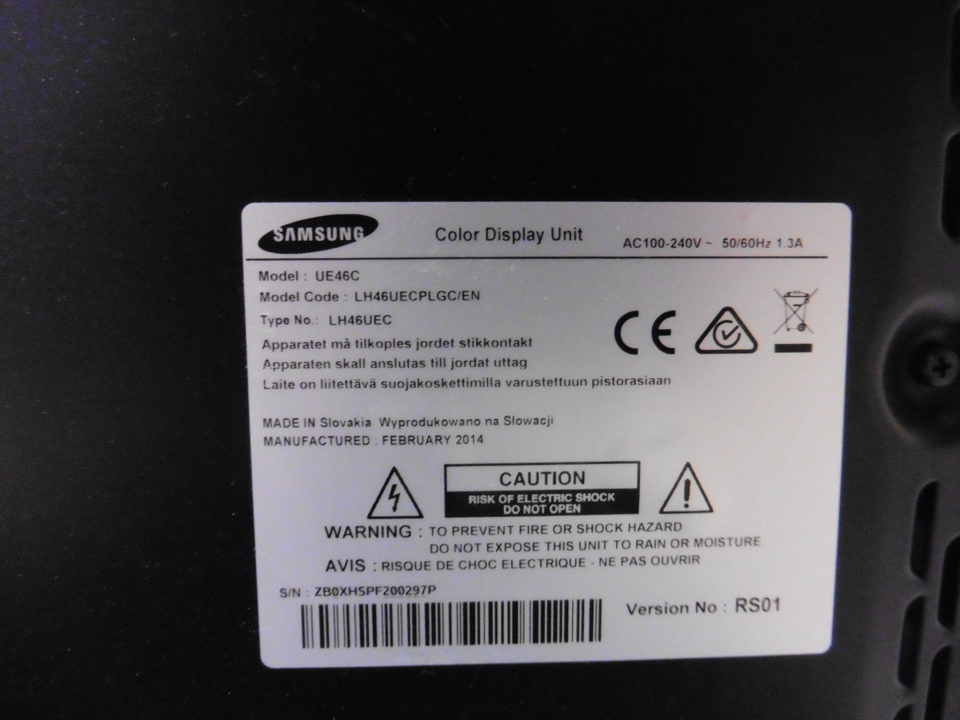 Samsung model UE46C colour screen (manufactured 2014) - Image 2 of 2