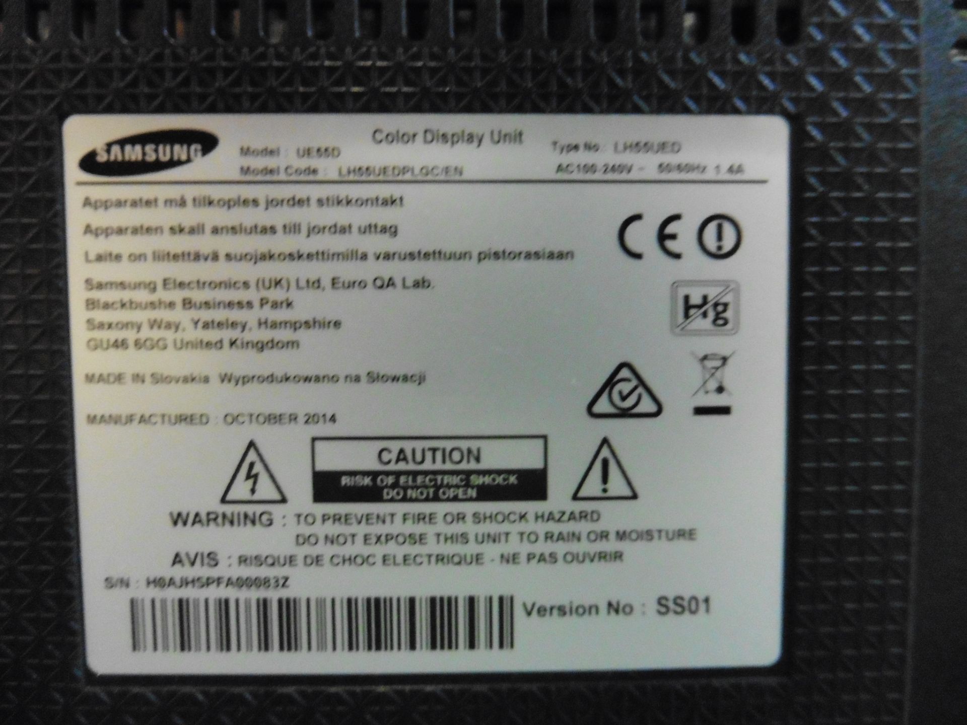 Samsung model UE55D colour display screen with remote (manufactured 2014) - Image 2 of 2