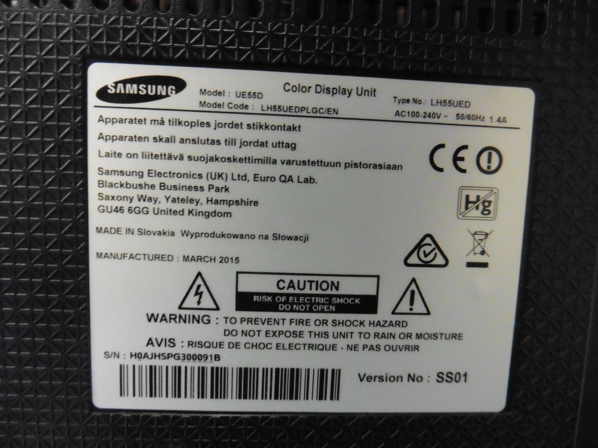 Samsung model UE55D colour display screen with remote (manufactured 2015) - Image 2 of 2