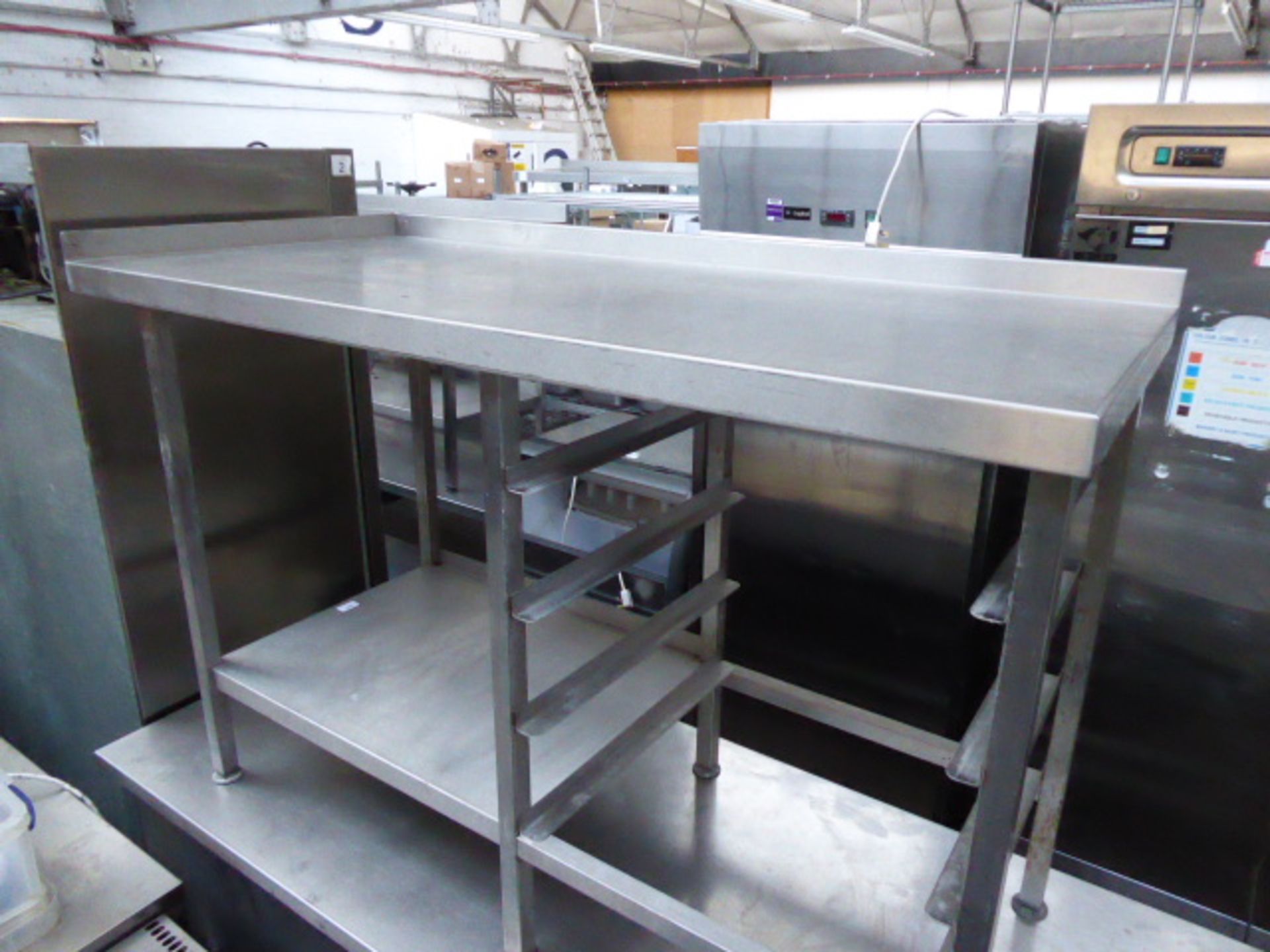 140cm Stainless steel preparation table with shelf under and rack for trays