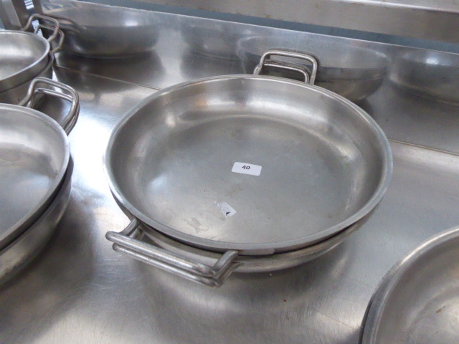 2 34cm Paderno stainless steel heavy bottomed tins