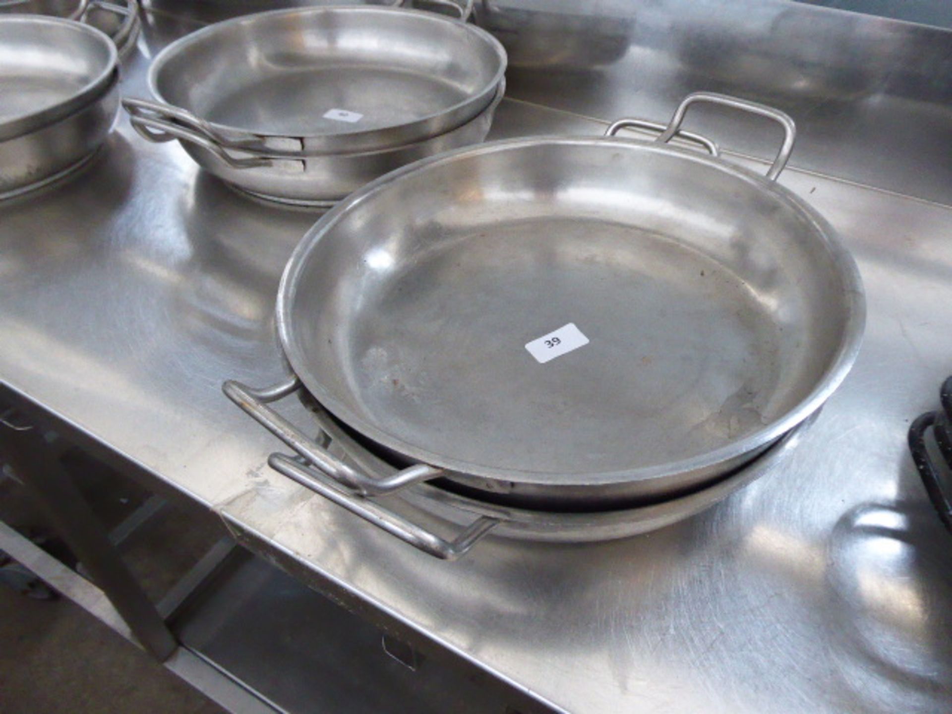 2 34cm Paderno stainless steel heavy bottomed tins