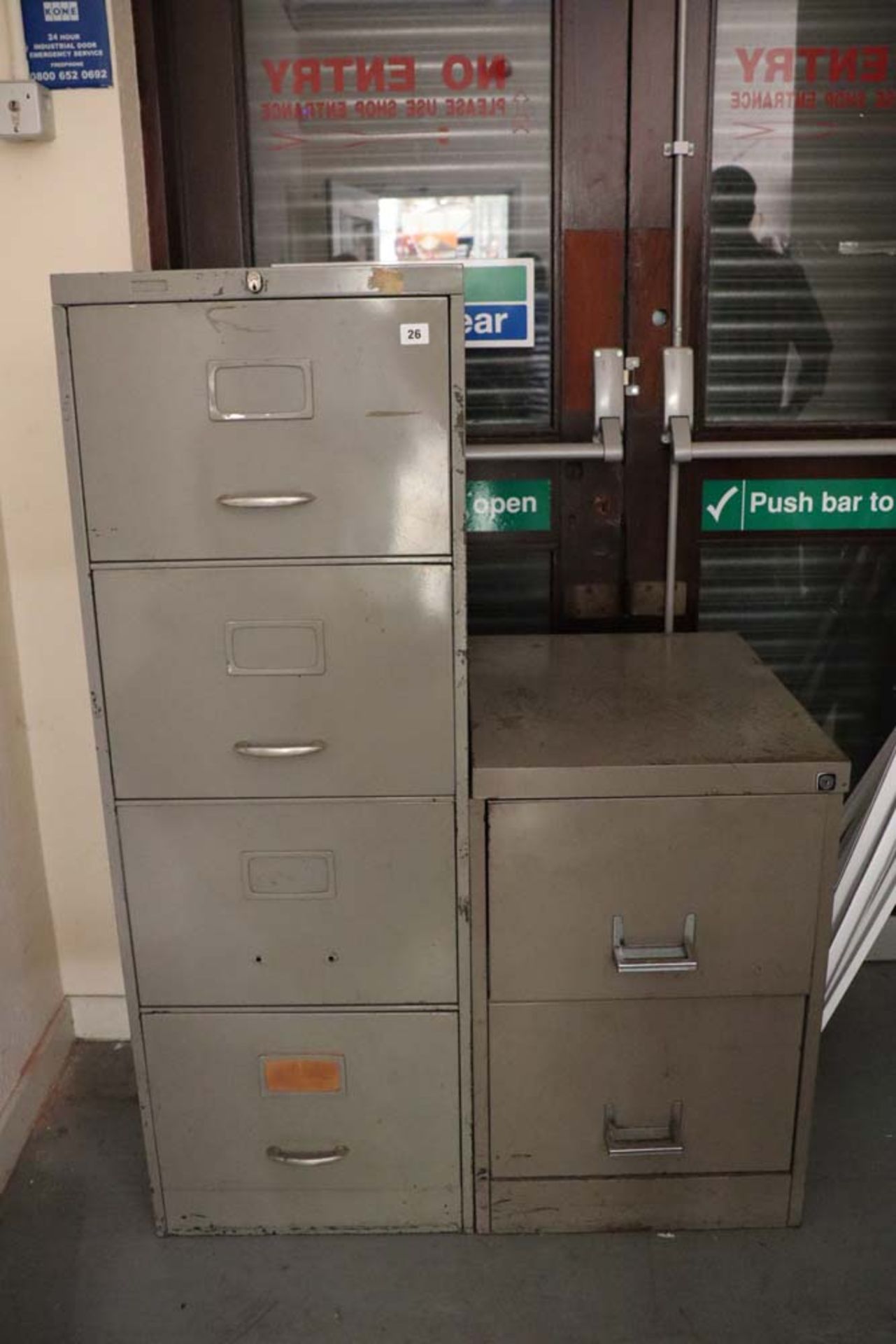 Range of office furniture comprising metal 4 drawer filing cabinet, 5 x 4 drawer filing cabinets,