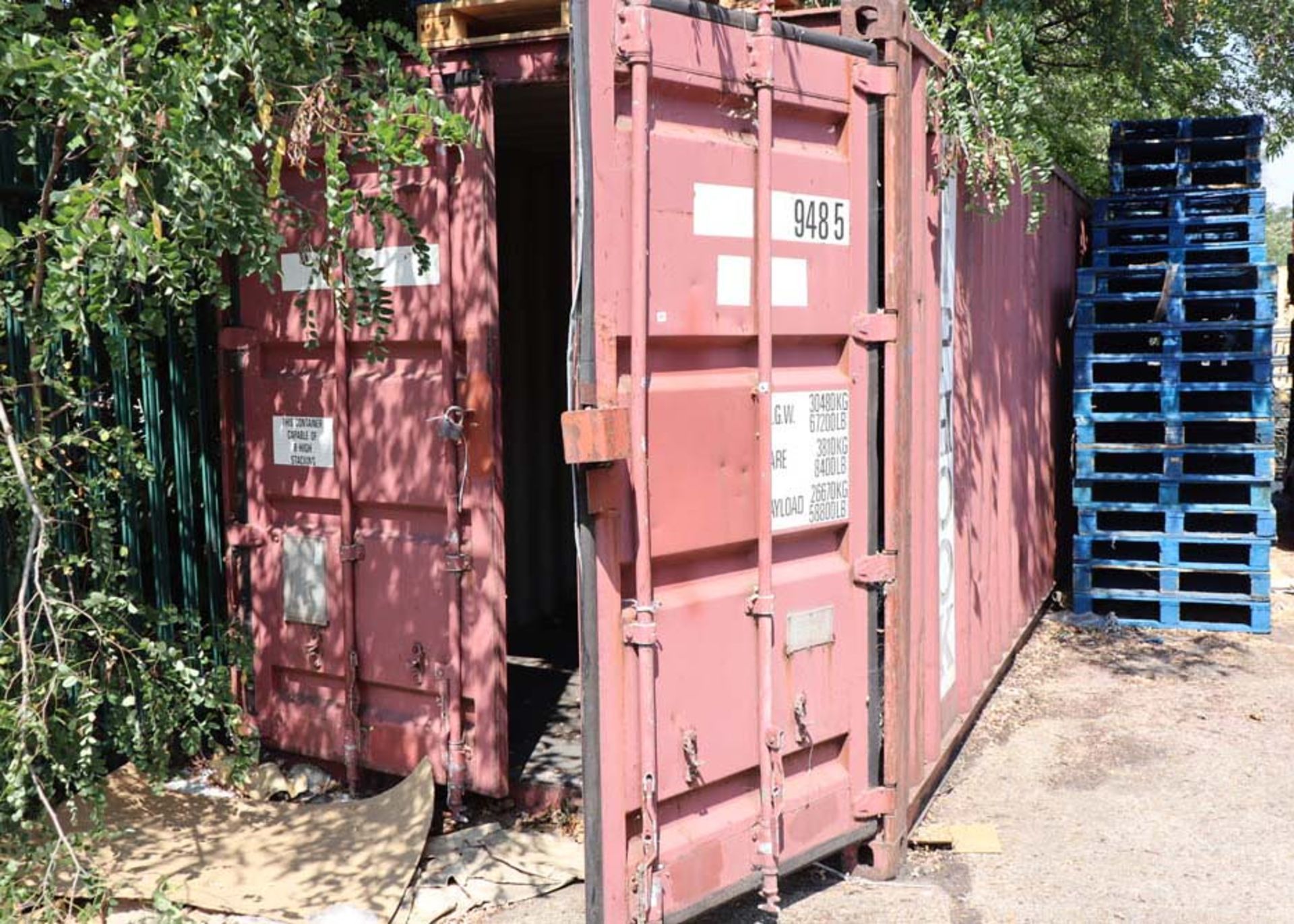 40ft steel shipping container with a ply floor and double door to one end measuring 8ft high